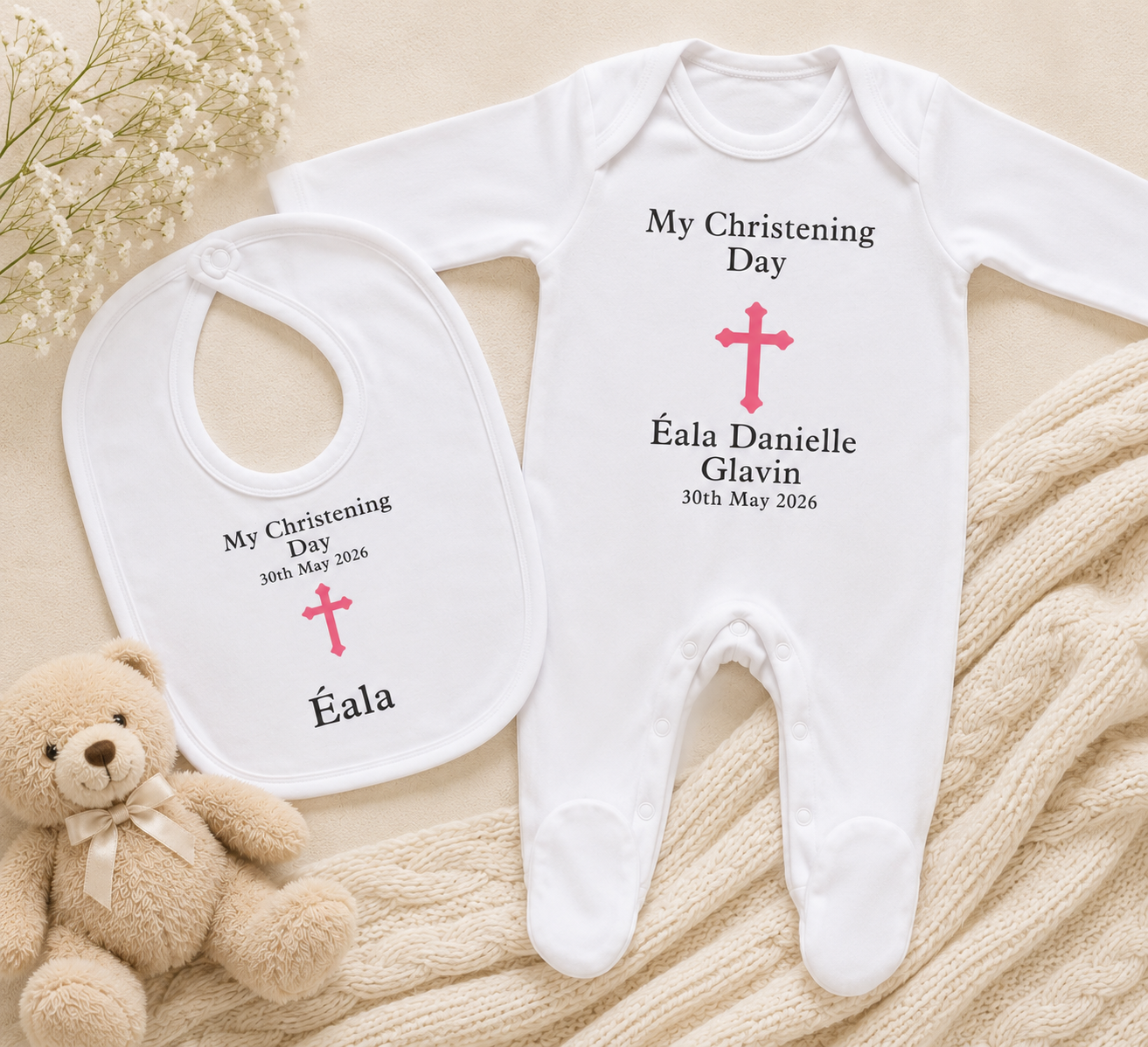 Christening Day Set Sleepsuit and Bib💎
