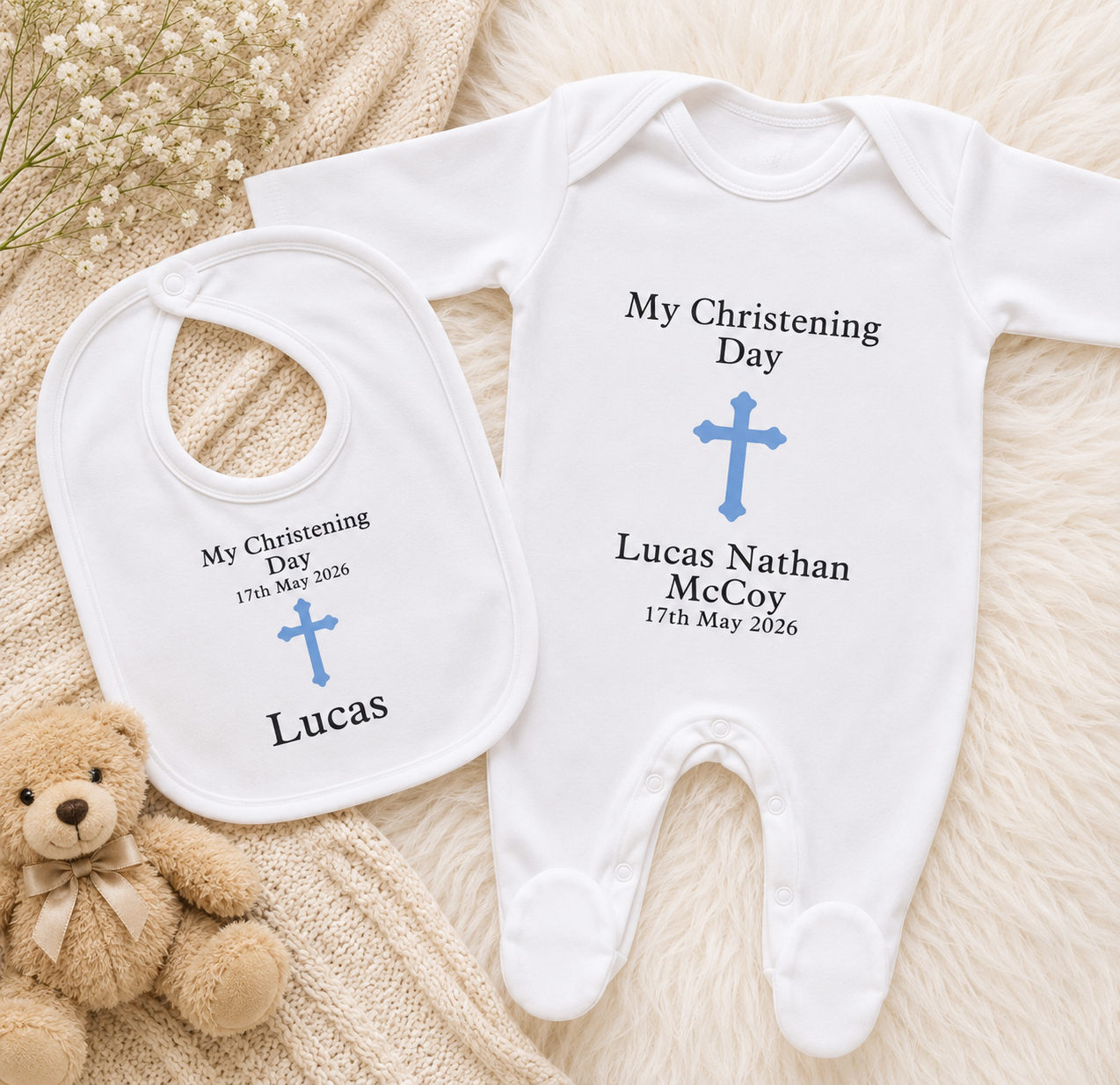 Christening Day Set Sleepsuit and Bib💎